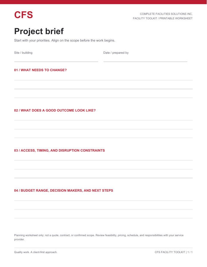 Project brief worksheet preview