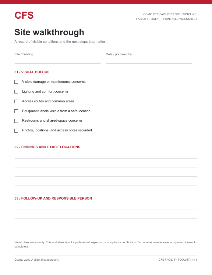 Site walkthrough worksheet preview